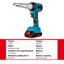 Load image into Gallery viewer, 20000N 720W Brushless Electric Rivet Gun 2.4~5.0mm Cordless Rivet Nut Gun Drill Insert Power Tools for Makita Battery