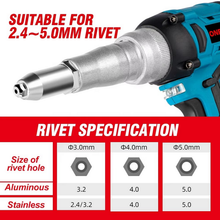 Load image into Gallery viewer, 20000N 720W Brushless Electric Rivet Gun 2.4~5.0mm Cordless Rivet Nut Gun Drill Insert Power Tools for Makita Battery