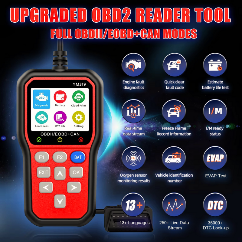 Professional OBD2 Scanner YM319 Red Code Reader Tool for Mechanics Check Engine Light Cloud Printing Diagnostic Tool
