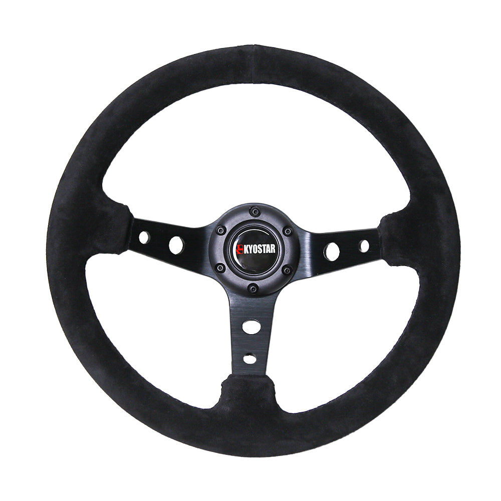 14inch 90mm Deep Corn Rally Black Steering Wheel Black Stitching Universal 350mm Suede Car Steering Wheel