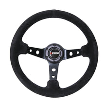 Load image into Gallery viewer, 14inch 90mm Deep Corn Rally Black Steering Wheel Black Stitching Universal 350mm Suede Car Steering Wheel