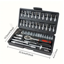 Load image into Gallery viewer, 46-Piece Auto Repair Tool Set Quick Small Fly Ratchet Screwdriver Combination with Hard Case Plastic Hand Tool Kit