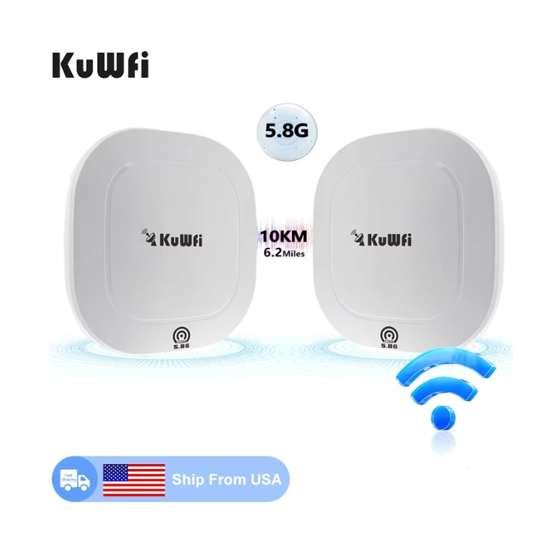 USA Stock KuWFi Outdoor 10KM Wireless Bridge IP65 Waterproof 17dBi Antenna PoE&DC Power Wifi Bridge for Industrial Monitoring