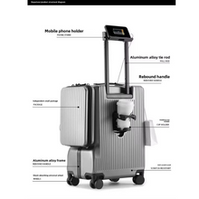Load image into Gallery viewer, Multifunction Front Open Suitcase for 20 Inch Boarding Luggage Cosmetic Bag With USB Charging and Cup Holder