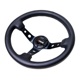 350mm Deep Corn Rally Steering Wheel Black Stitching Universal 14inch Leather Car Steering Wheel