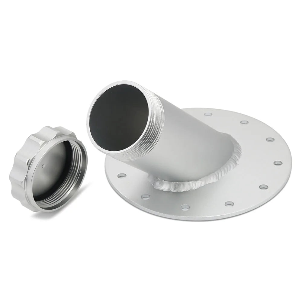 45 Degree Filler Neck Fuel Cell Cap Billet Aluminum, 12cm Racing Fuel Cell tank Cap Silver