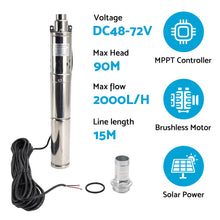 Load image into Gallery viewer, 3in 48V 750W Deep Well Solar Submersible Bore Hole Water Pump With 15M Line-1