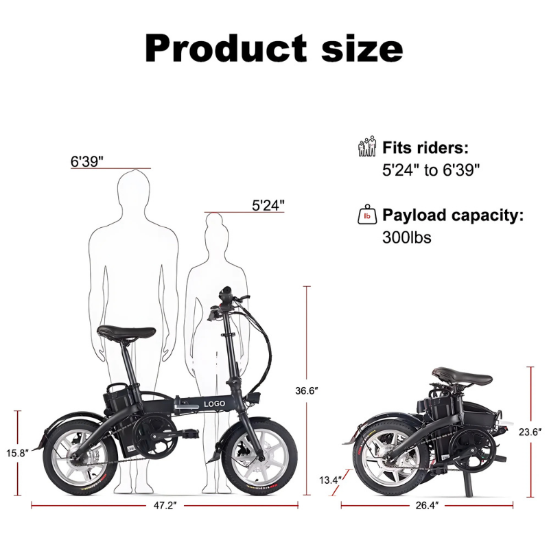 Lightweight E Bike 48V 7.8Ah 250W Folding Bicicleta Electrica 14" Fast Portable Electric Bike
