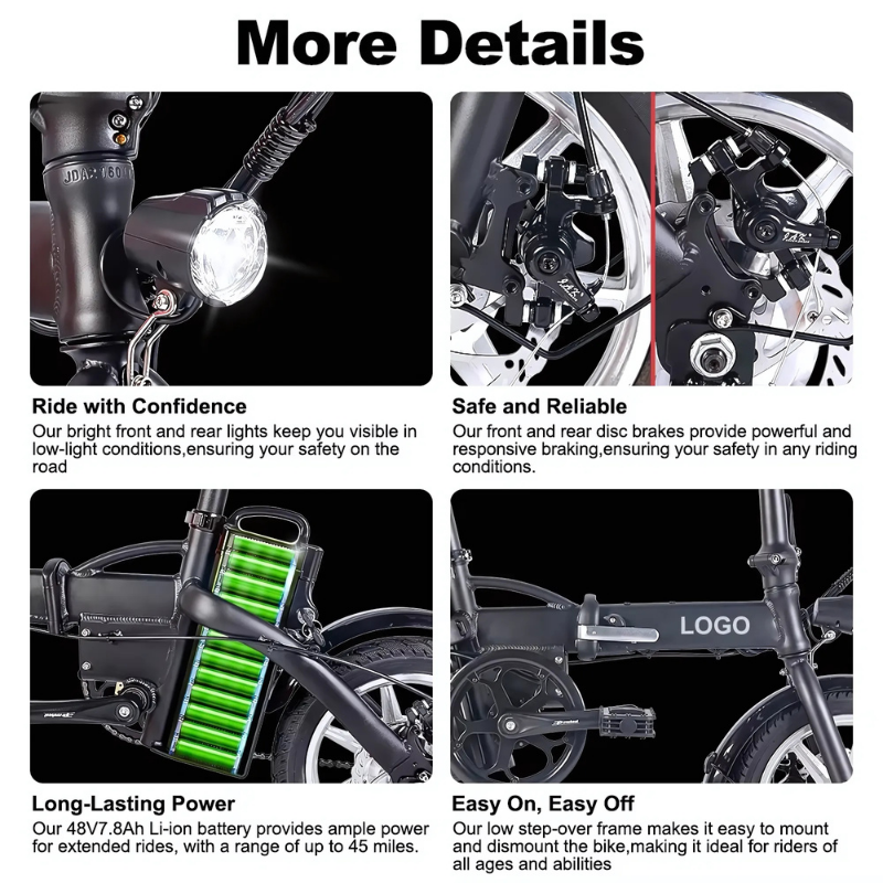 Lightweight E Bike 48V 7.8Ah 250W Folding Bicicleta Electrica 14" Fast Portable Electric Bike