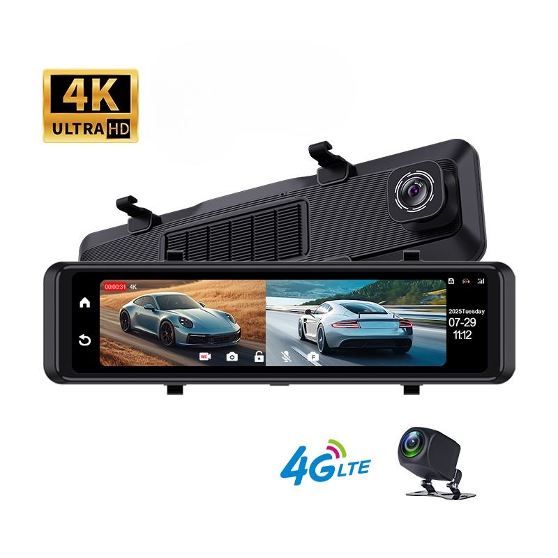 12" 4K Mirror Dash Cam Front & Rear | GPS, WiFi, 4G, ADAS Smart Touch Screen Car DVR