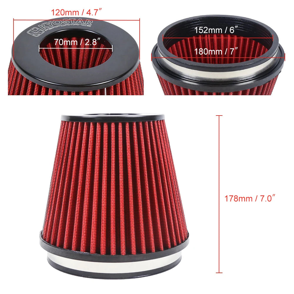 Universal 6 inch (152mm) Inlet High Flow Cone Dry Air Filter - 178mm Height