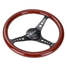 Load image into Gallery viewer, Universal 350 mm Classic Wood Grain 3-Spoke Steering Wheel, Black Spokes, with Horn Button