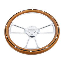 Load image into Gallery viewer, Universal 14 inch Real Mahogany Wood Half Wrap Steering Wheel with Aluminium Rivets, 4-Spoke