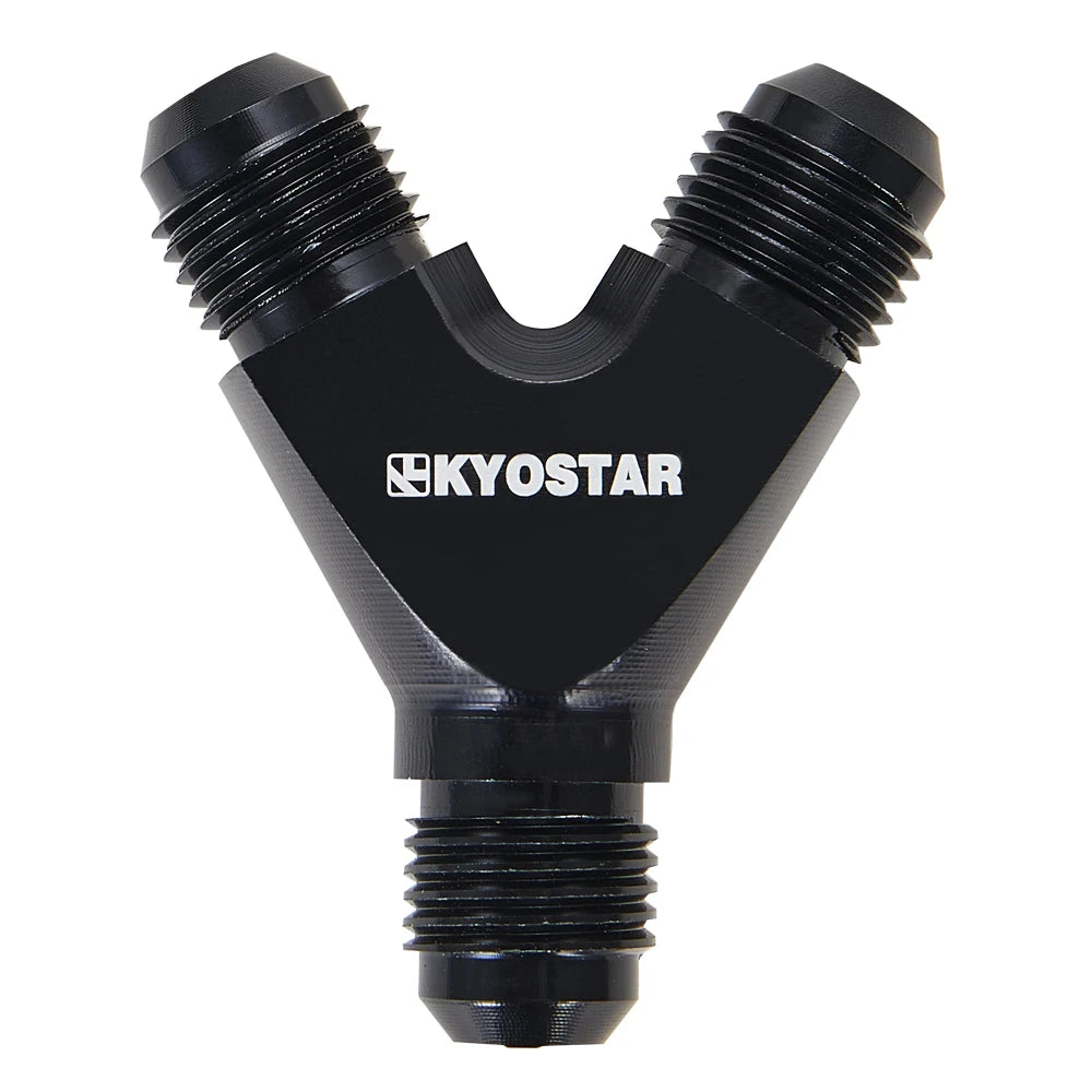 Universal AN6 3-Way Y-Block Male Fitting Adapter - Black Aluminium