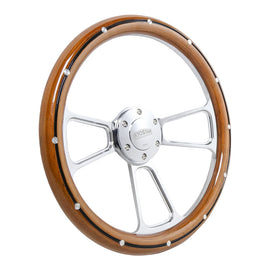 Universal 14 inch Real Mahogany Wood Half Wrap Steering Wheel with Aluminium Rivets, 4-Spoke