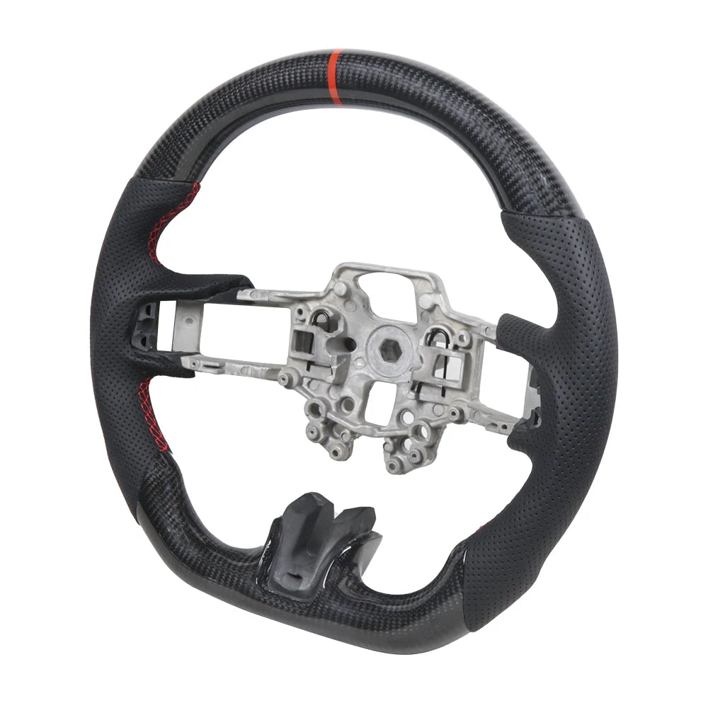Ford Mustang 2018-2024 GT / GT350 / GT500 Carbon Fibre and Leather Flat-Bottom Steering Wheel - Non-Heated