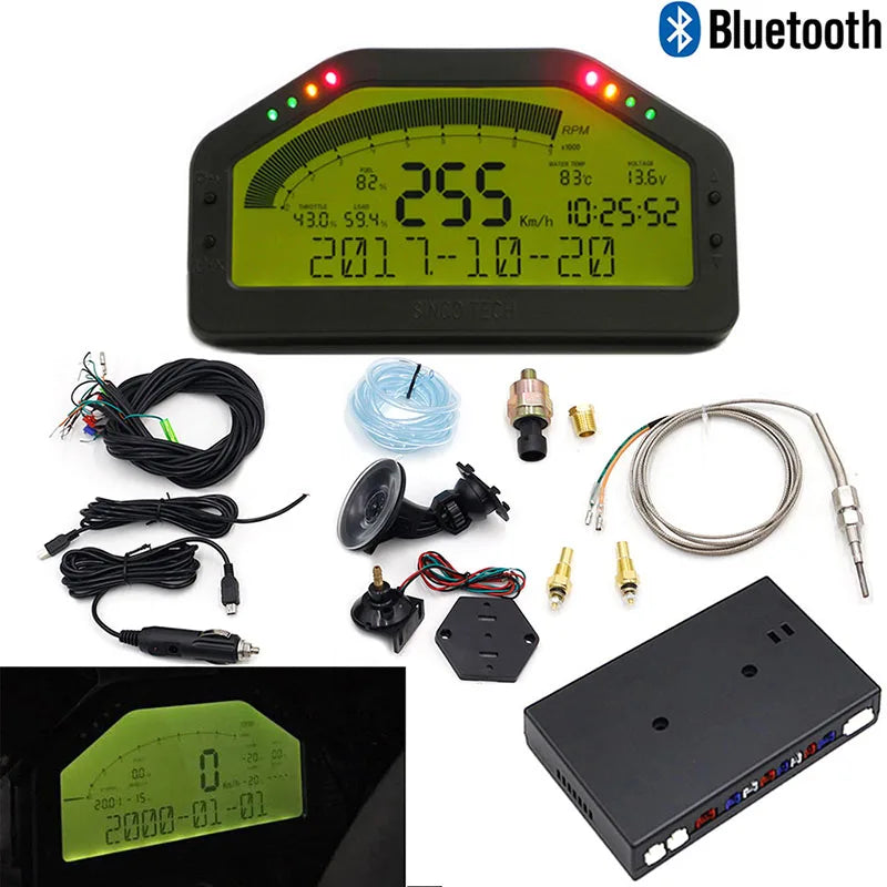 Universal 12V Digital LCD Race Dash Display with Waterproof Screen and Gauge Sensor Kit