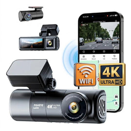 4K 3 Channel Dash Cam with WiFi & GPS | Front, Rear & Cabin Camera | Night Vision | Parking Mode