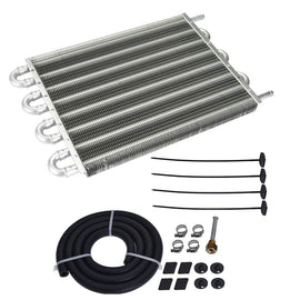 Universal 8-Row Aluminium Plate and Fin Automatic Transmission Oil Cooler - 6AN, 15.5 x 10 x 0.75 inch