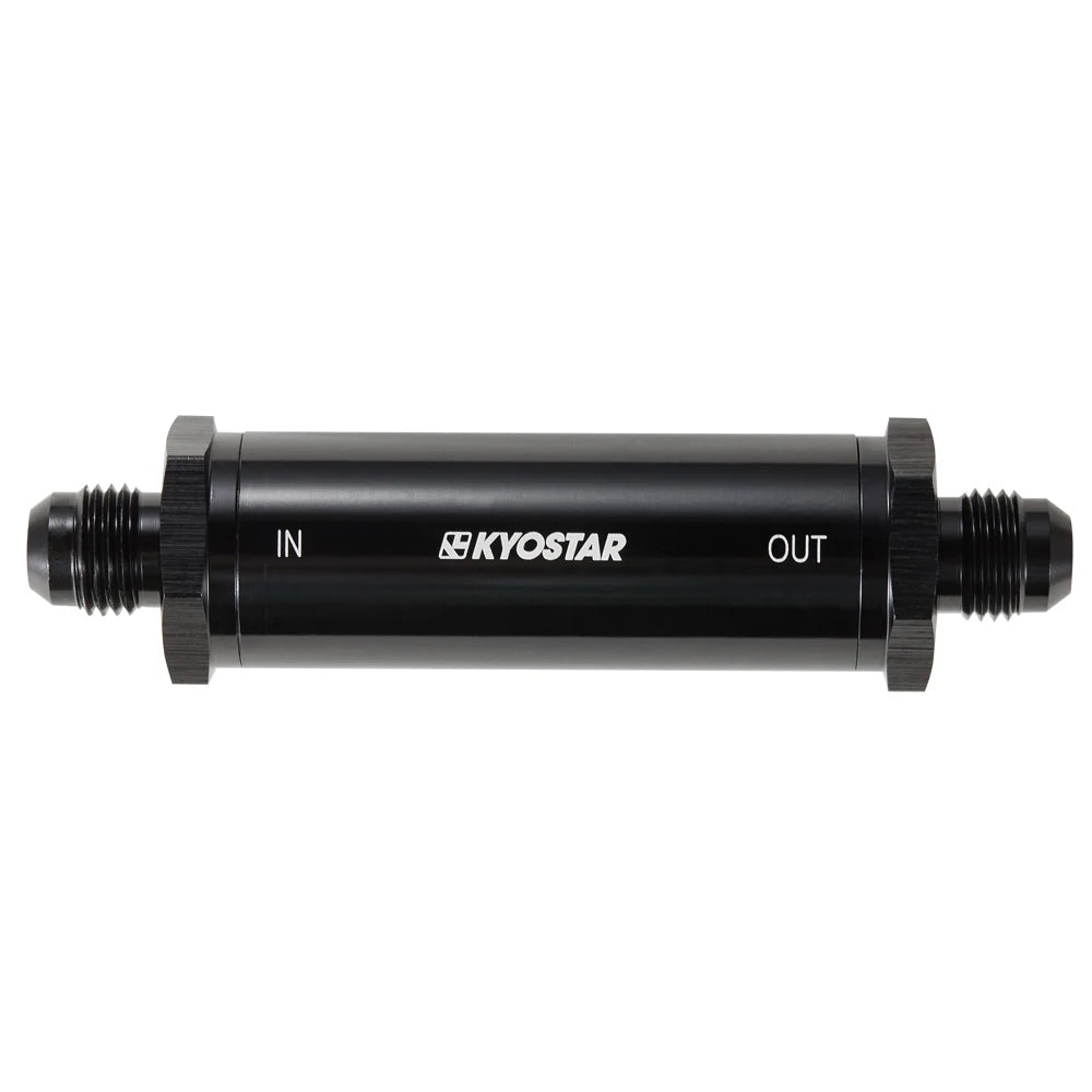 Universal AN6 Slim Line Inline Fuel Filter - 30 Micron Bronze Element, Black Aluminium