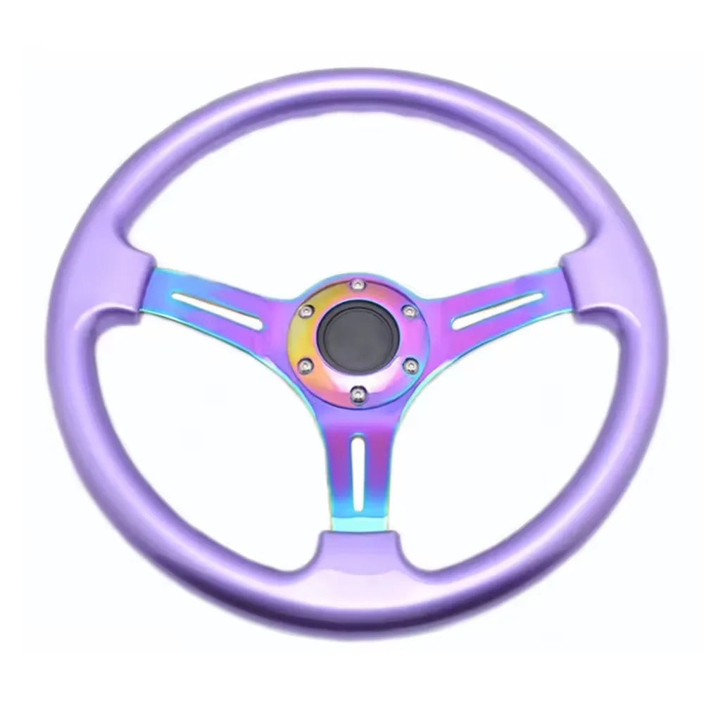 Universal JDM 350 mm Neo Chrome Rainbow Spoke Deep Dish Drift Steering Wheel