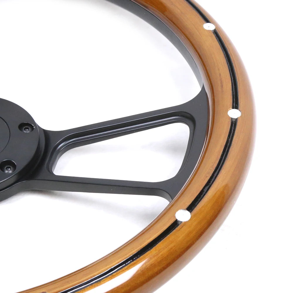 Universal 14 inch Real Mahogany Wood Half Wrap Steering Wheel with Aluminium Rivets, 4-Spoke