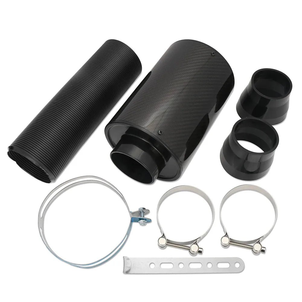 Universal 70mm Adjustable Carbon Fibre Cold Air Intake Extension Pipe with Air Filter