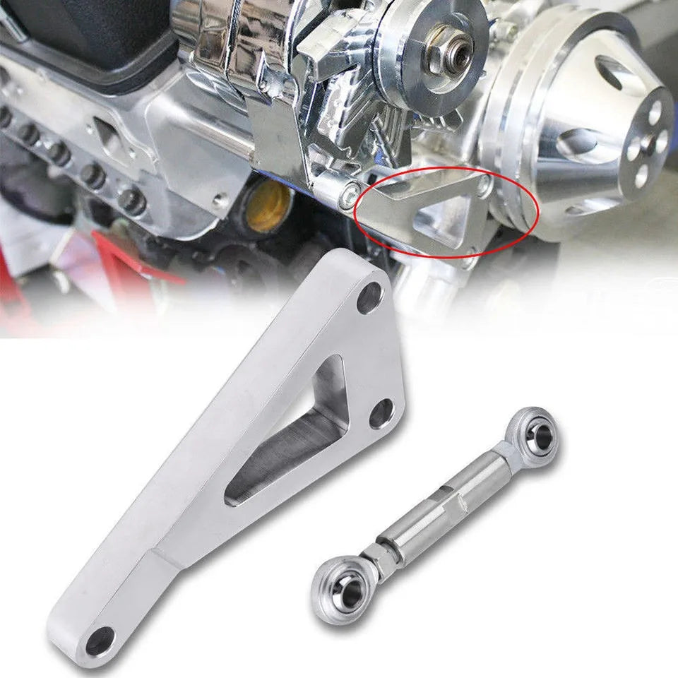 Chevy Small Block SBC 350 Polished Aluminium Long Water Pump Alternator Bracket Kit