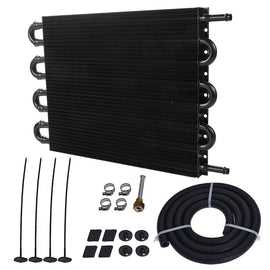 Universal 8 Row Plate and Fin Aluminium Transmission Oil Cooler 15.5 x 10 x 0.75 Inch with 6AN Ports - Black
