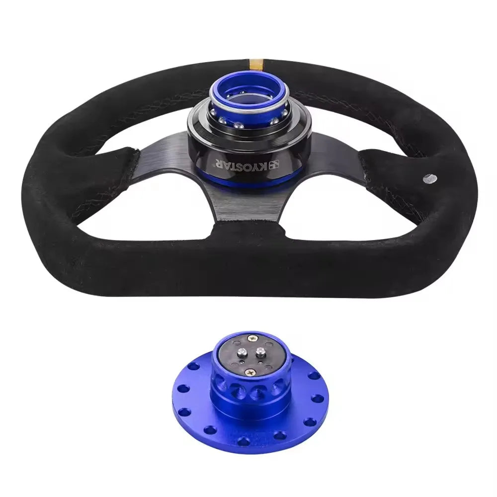 Honda Civic Universal Multi-Colour Aluminium Racing Steering Wheel with Quick Release Hub, Red Stitch