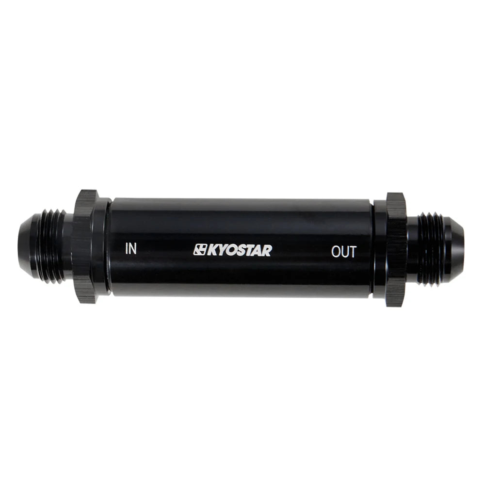 Universal AN8 Slim Line Inline Fuel Filter with 30 Micron Bronze Element - Black Aluminium