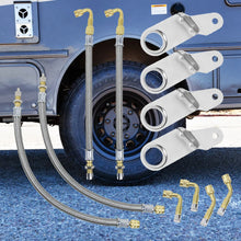Load image into Gallery viewer, Universal Dual Tyre Valve Stem Extender Kit - 6 Extenders &amp; 4 Brass Adaptor Brackets, Black