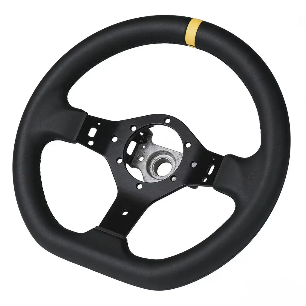 Universal Black 3-Spoke Leather Steering Wheel 280–360 mm – VW, BMW, Porsche