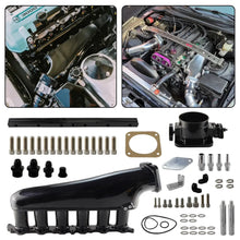 Load image into Gallery viewer, Toyota 2JZ TIG Welded Aluminium Intake Manifold with Fuel Rail and 90 mm Throttle Body, Black