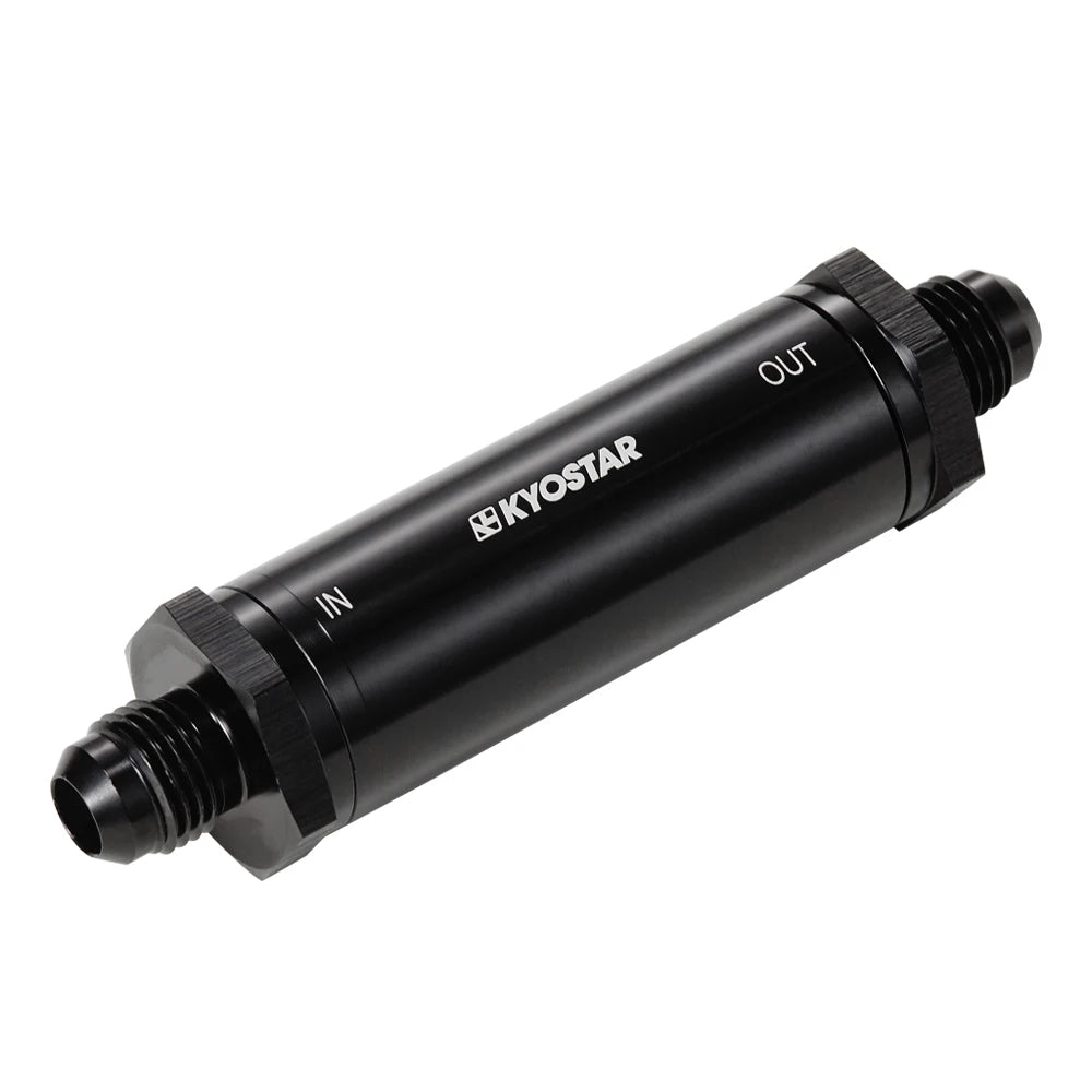 Universal AN6 Slim Line Inline Fuel Filter - 30 Micron Bronze Element, Black Aluminium