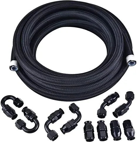 8AN 13/32 inch Nylon Stainless Braided PTFE E85 Fuel Injection Hose and Fitting Kit, 20 ft