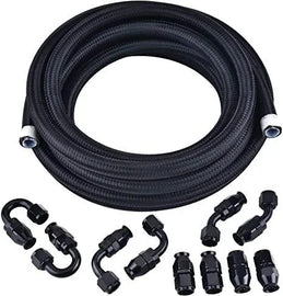 8AN 13/32 inch Nylon Stainless Braided PTFE E85 Fuel Injection Hose and Fitting Kit, 20 ft