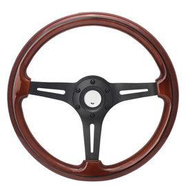Universal 14 inch 350 mm 6-Bolt Vintage Wooden Steering Wheel, Black Spokes