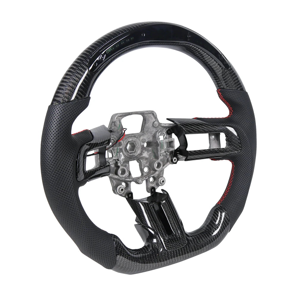 Ford Mustang EcoBoost / GT / GT350 / GT350R 2015-2017 Carbon Fibre Leather LED Steering Wheel - Non-Heated