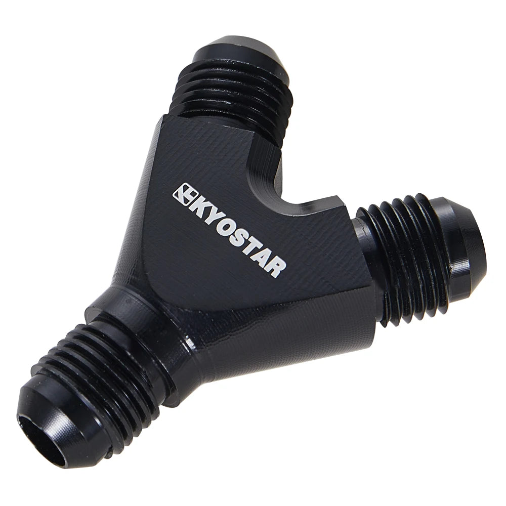 Universal AN6 3-Way Y-Block Male Fitting Adapter - Black Aluminium