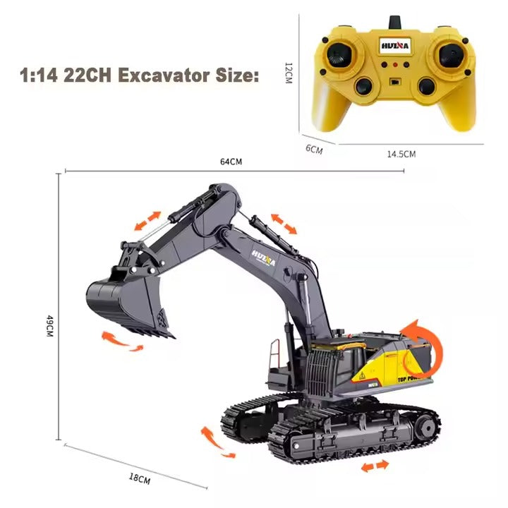 1/14 Scale Metal RC Excavator, 22 Channel with Lights Sounds Upgrade Full Functional Construction Vehicles RC Truck Toys