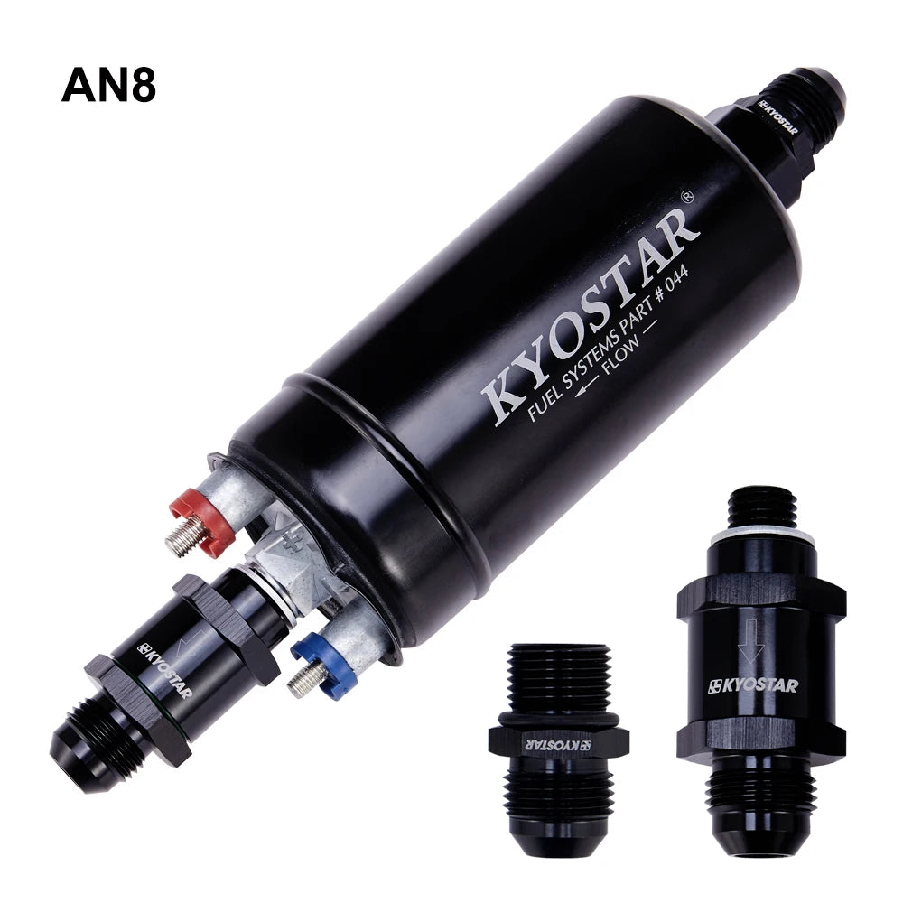 Universal High Flow 350 LPH External Fuel Pump with AN8 One-Way Check Valve - Black