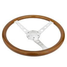 Load image into Gallery viewer, Universal 15 inch 380 mm Vintage Wood Steering Wheel with Horn Button, Brushed Silver Spokes
