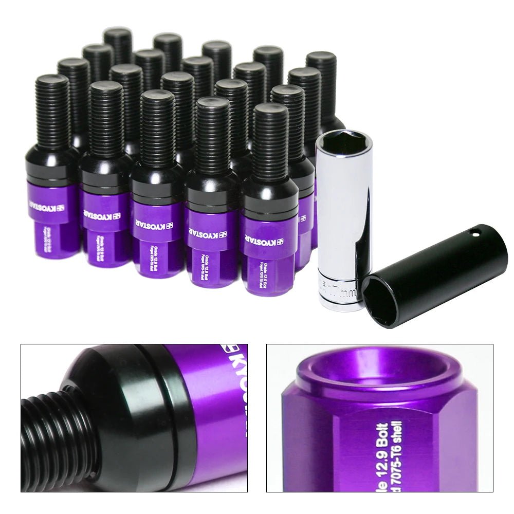 M14x1.5 Closed End Ball Seat Lug Bolts for Mercedes-Benz - Black, Red, Purple
