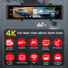 Load image into Gallery viewer, 12" 4K Mirror Dash Cam Front &amp; Rear | GPS, WiFi, 4G, ADAS Smart Touch Screen Car DVR