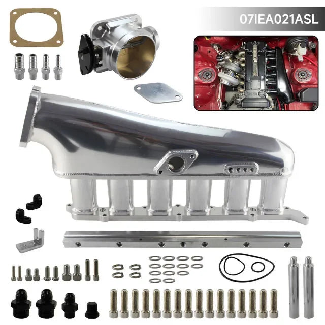 Toyota 2JZ Silver Billet Aluminium Intake Manifold with Throttle Body and Fuel Rail