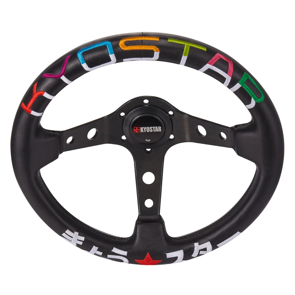Universal 350mm 14 inch Deep Dish Leather Drift Steering Wheel - Black