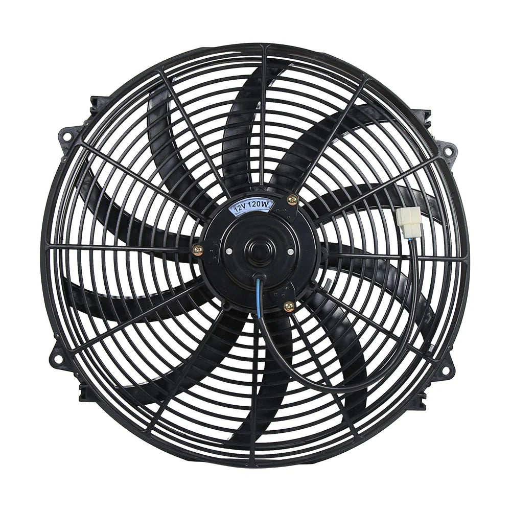 Universal 16 Inch 12V 120W Slim Electric Radiator Cooling Fan - Push or Pull, Black