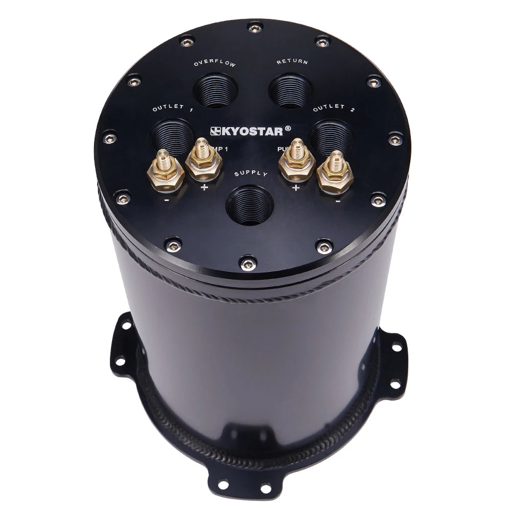 Universal 2.8 Litre Aluminium Fuel Surge Tank for Twin 40 mm Fuel Pumps with 8AN O-Ring Ports