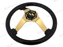 Load image into Gallery viewer, Classic 14 Inch 350mm Deep Dish Black Wooden Steering Wheel with Gold Spokes